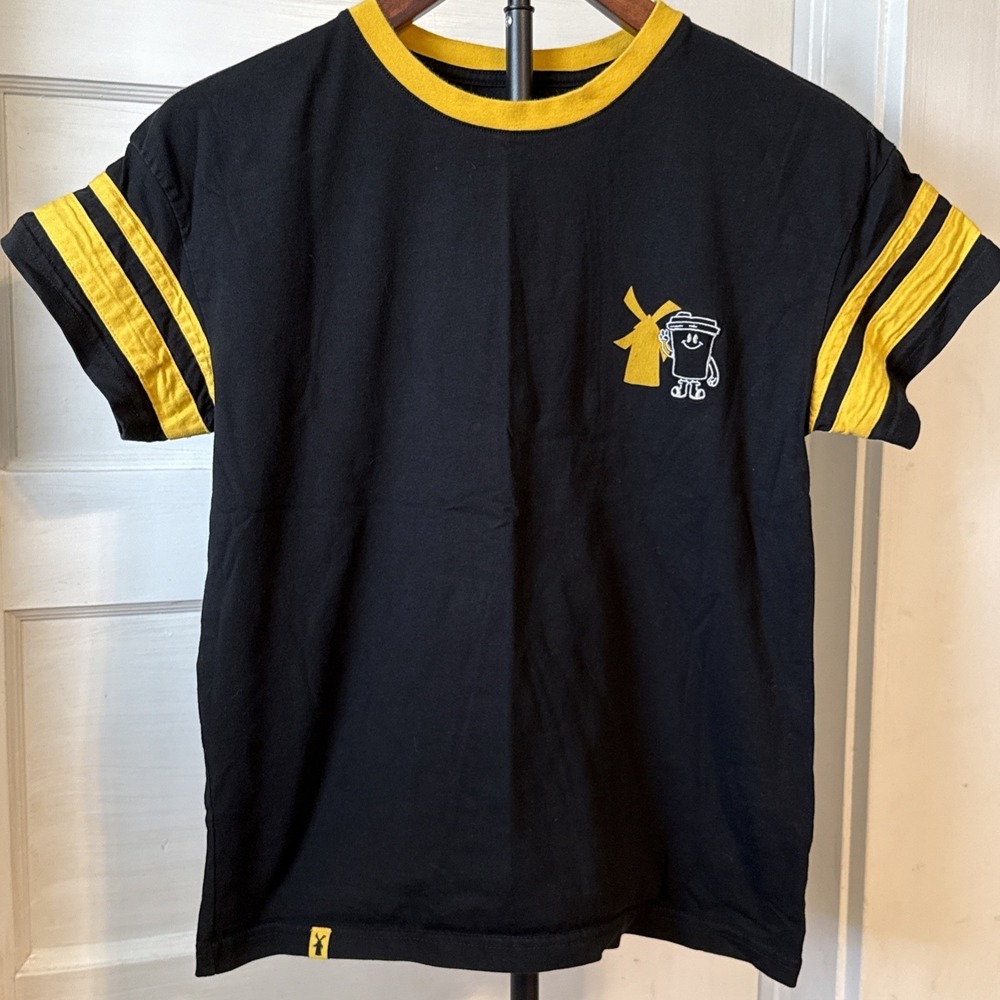 Dutch Bros Black Yellow Striped Logo Employee Merch T Shirt Size Small